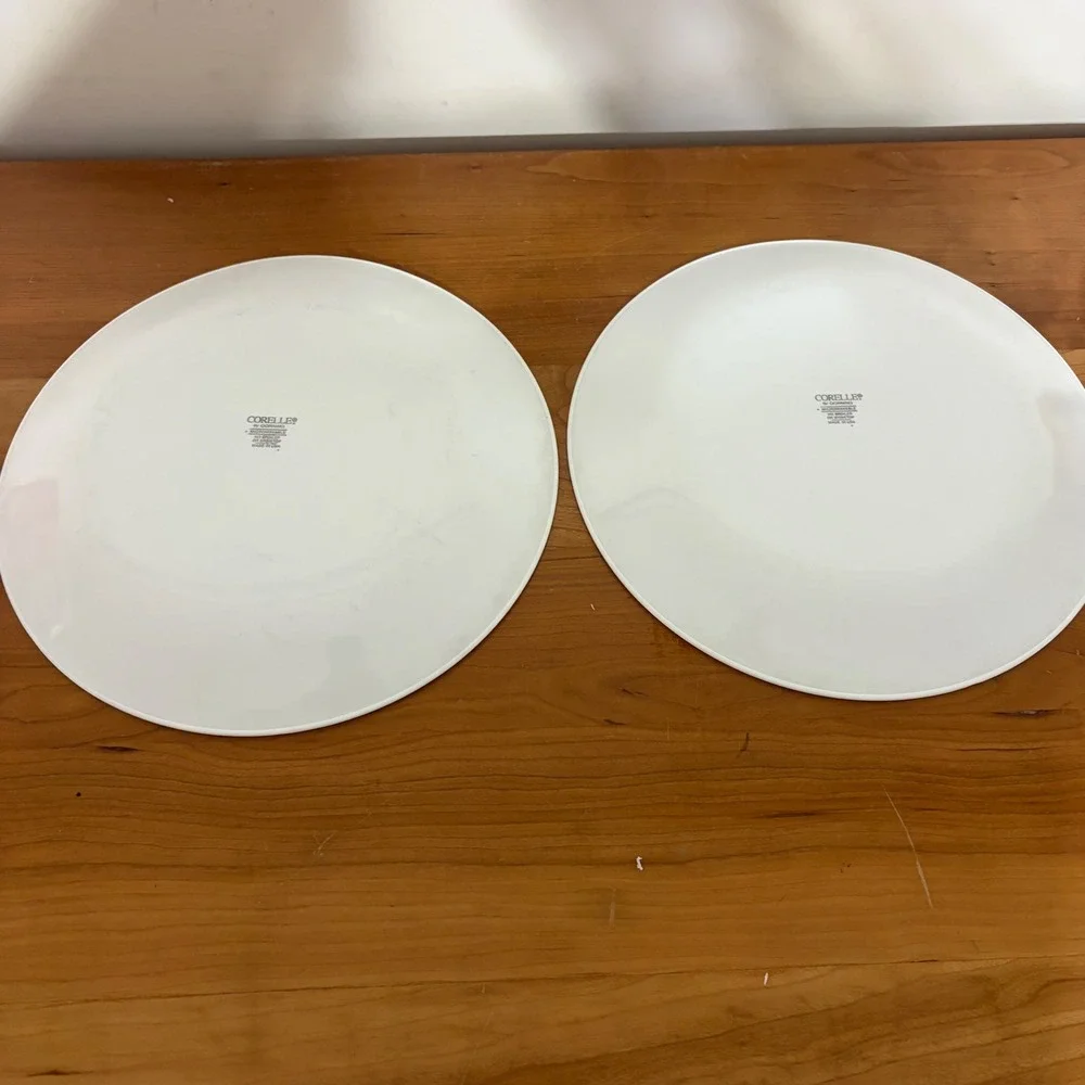 Corelle Country Hearts Dinner Plates Set of 2 Blue Bands Red Hearts 10.25 Inch